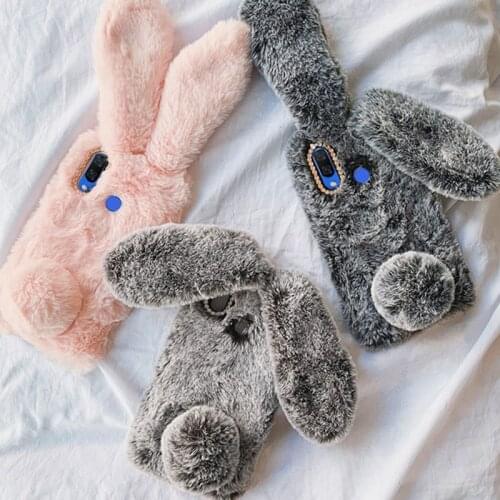 Fluffy Rabbit Ears Fur Bunny Plush Case For Huawei P20 P30 lite Pro P10 Nova3i Honor 10 20 mate10 pro mate20 silicone case