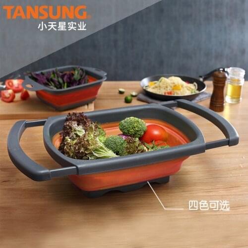 Collapsible Sink Strainer Foldable Drain Basket Fruit Vegetable Washing Folding Colander Silicone Scalable Drainer Kitchen Tools