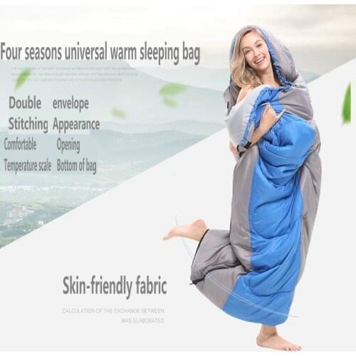 Adult outdoor camping sleeping bag envelope type pattern with cap thick filling cotton light easy carry keep warm sleeping bag