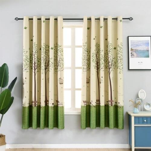 GY2824 Blackout Curtains Living Room Bedroom Kid Room Kitchen Green Leaves Tree Printed Window Treatment Drapes