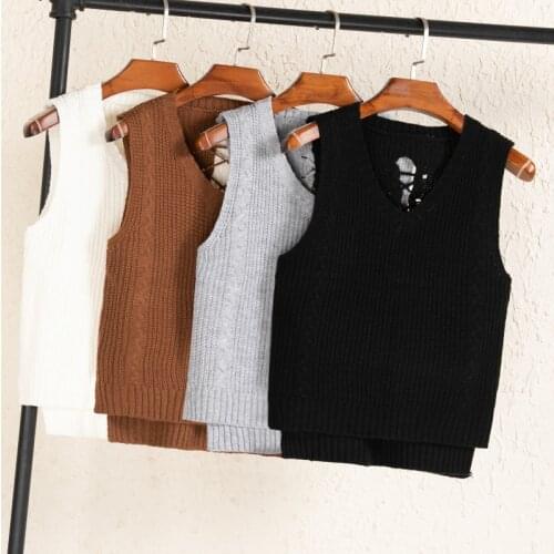 Preppy style sweater vest tops cryptographic oversized sweater knit top brown women clothing knitted vest crop top korean style