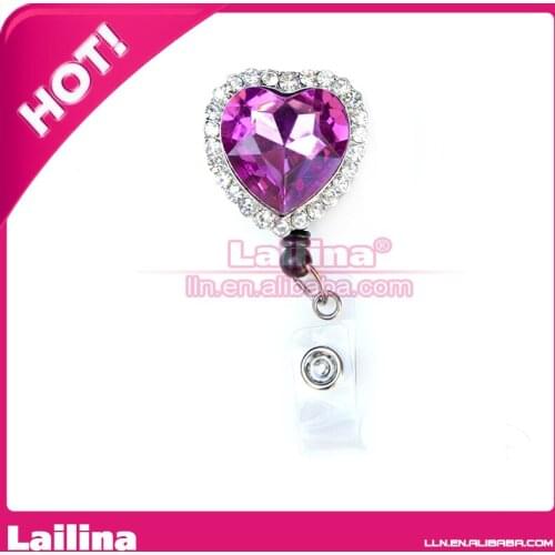 Colorful Heart Rhinestone Retractable Decorative ID Badge Holder/Badge Reel