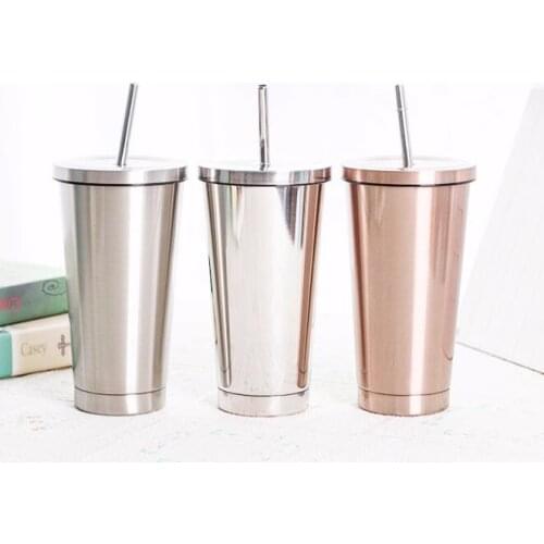 High Quality Portable Coffee Mug With lid Straw Double Wall Stainless Steel VacuumTravel Tea Thermos mugs