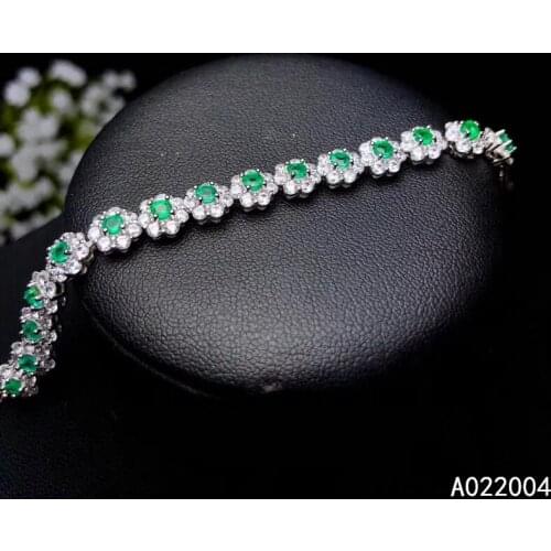 KJJEAXCMY Fine Jewelry 925 Sterling Silver inlaid gemstone Emerald women hand bracelet beautiful support detection