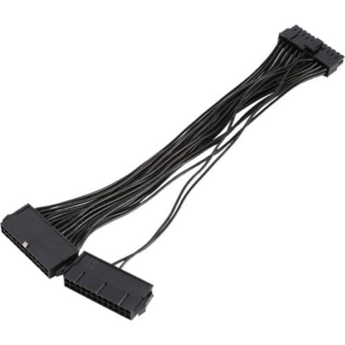 24Pin Dual Power Start Cord 32cm/12.6in for Motherboard 24pin Synchronous Start-up18AWG Dual Molex PSU Power Supp