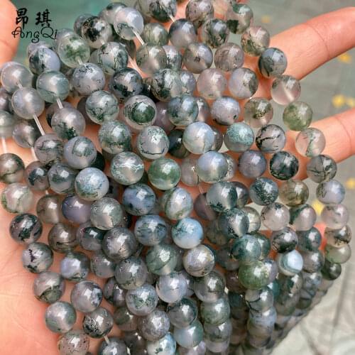 7A Natural Round Ocean Green Moss Agates Stone Loose Beads 4-12mm Natural Stone Beads For Jewelry Making DIY Bracelet 15