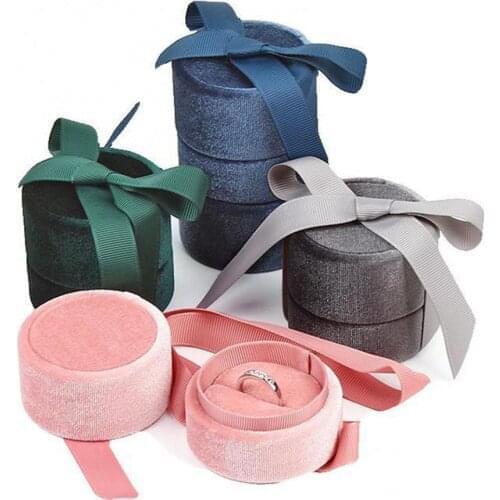 80% Dropshipping!!Simple Round Bowknot Corduroy Jewelry Box Ring Earring Necklace Packaging Gift Box Display Cabinet