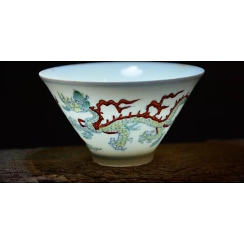 Antique Chinease MingDynasty porcelain cup,DOU CAI,Dragon,Handicrafts,best collection&adornment, Free shipping