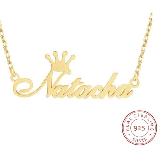 AurolaCo 925 Sterling Silver Name Necklace Custom Name Necklaces with Crown Personality Letter Choker Necklaces for Women Gifts