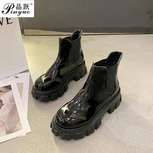 Women Chelsea Boots Short Ankle Slip On Ladies PU Leather Shoes Autumn Female Low Heels Sewing Fashion Shoe Womens Casual New