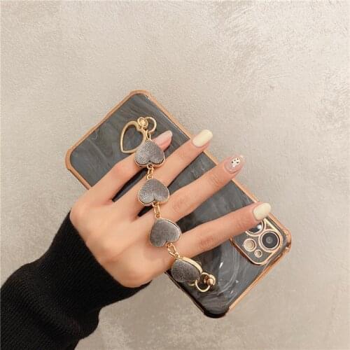 12 Pro Case Luxury Bracelet Heart Marble Silicone Plated Holder Cover for iPhone 11 Pro 7 8 Plus XR X XS SE 2020 12 Mini Cases