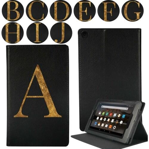 Tablet Case for Amazon Fire 7/HD 8/HD 10 Printing 26 Letters Series Stand Flip Tablet Smart Cover Case+ Free Stylus