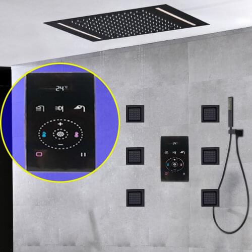 Ceiling Shower Set Black Smart Shower Systems With Thermostat Digital Touch Control Panel 500*360MM LED Rain Showerhead Bathroom