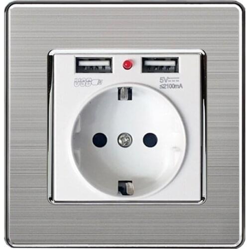 EU Socket With Usb Dual USB Charging Port 2.1A Wall Charger Adapter Power Outlet PC Panel White New Luxury Panel
