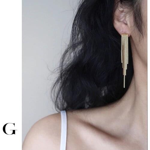 GHIDBK Korean Luxury Tassel Temperament Earrings For Women 316L Titanium Steel Gold Color Earring Statement Stylish Jewelry
