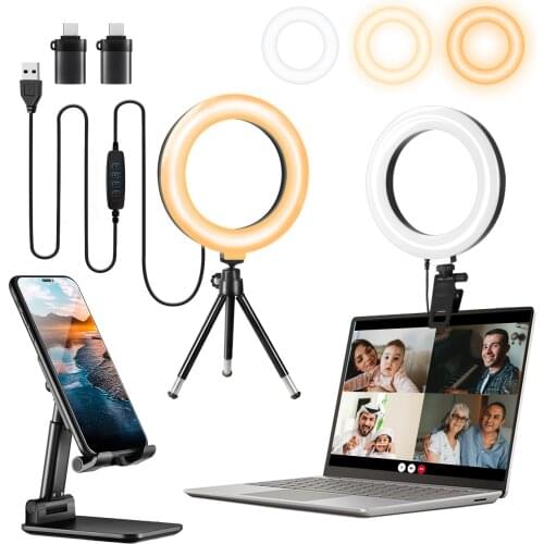Selfie Ring Light 2-Pack with Phone Tripod Holder Stand USB Photography Light For Youtube Photo/Computer/Laptop/Remote Working