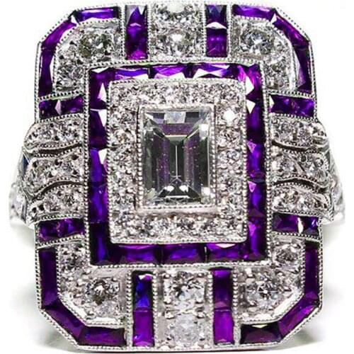 Milangirl 5 Colors Popular Tectangle Geometric Sparkling Zircon Rhinestone Crystal Metal Ring for Women Wedding Party Jewelry