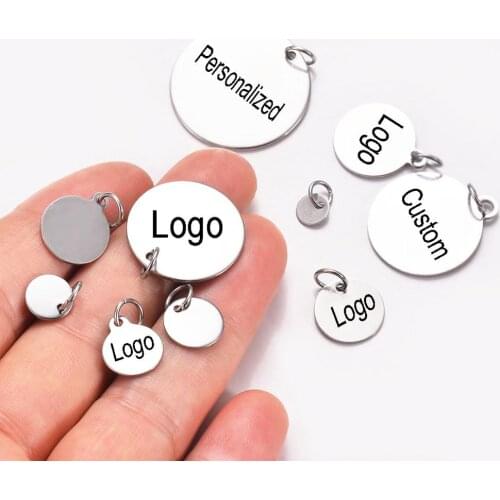 30pcs 6/8/10/12/20/25mm Round Tag Custom Engrave Stainless Steel Small Logos Charms Jewelry For DIY Logo Handmade Jewelry Making