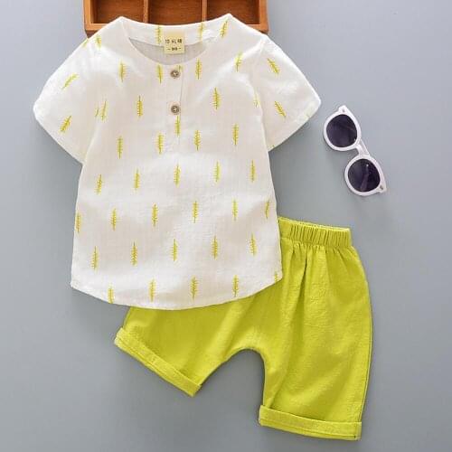 Summer fashion Kids Clothes Ramie Cotton Baby Clothing Set for Boys Cute Casual Clothes Small Tree Print Top Shorts infant Suits