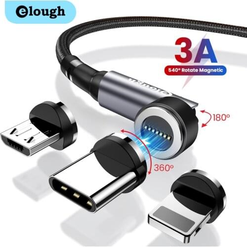Elough Magnetic Cable 3 in 1 USB Type C Cable 2m 3m 3A Fast Charging Magnet Micro Data Mobile Phone Charger Cables USB Wire Cord