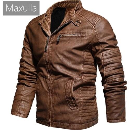 Maxulla Mens Jackets Winter Fleece Casual Motorcycle Leather Jacket Coats Man Slim Fit Faux Leather Biker Jackets Clothing 4XL