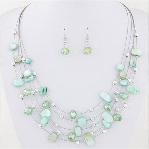 Simple Design Multilayer Bohemia Beads Choker Shell Necklace Earrings Statement Necklace Pendants Jewelry Set For Women Fashion
