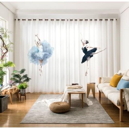 Fashion Ballet Girl Voile Curtains for Kids Bedroom Ballet Dancer Screen Drapes for Music room Little Ballerinas Tulle Curtains