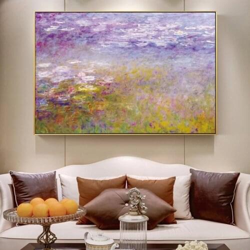 Monet Water Lilies Paintings On The Wall Impressionist Famous Painting Reproduction Flower Canvas Pictures For Living Room Decor