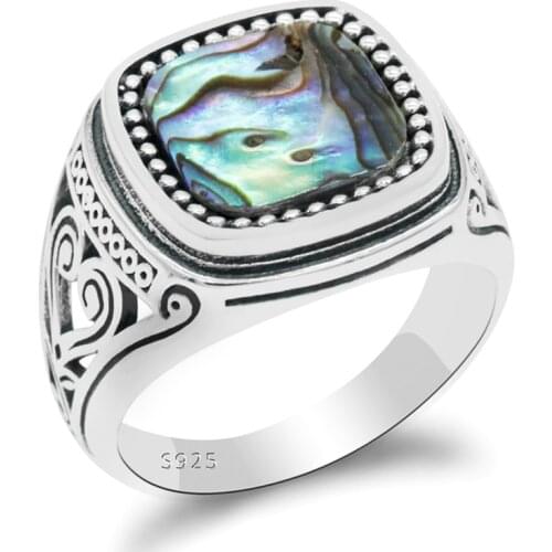 New Arrival 925 Sterling Silver Ring with Zircon and Shell Vintage Ring for Men Fashion Jewelry