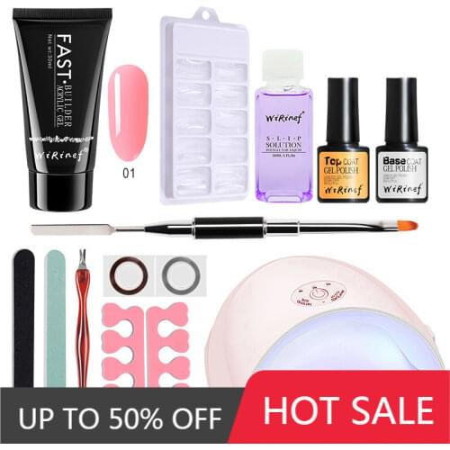 WiRinef Poly Extension Nail Gel Set Nail Gel Polish UV Builder Gel 36w UV Lamp Slip Solution Brush Manicure Tools Kit