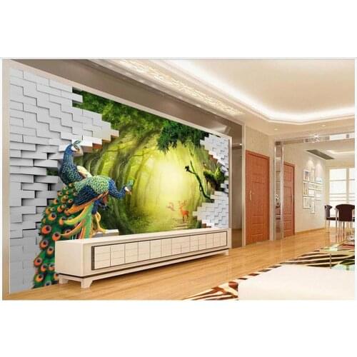 Custom photo wallpaper 3d mural wallpaper for walls 3d Modern cartoon forest garden peacock deer living room TV background wall