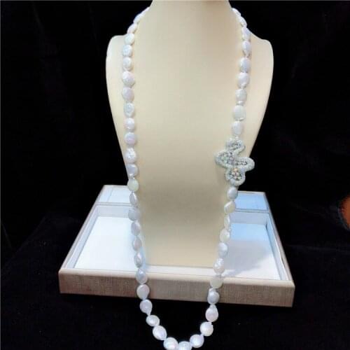 Hand knotted natural 11-12mm white button shaped pearl micro inlay zircon necklace fashion jewelry