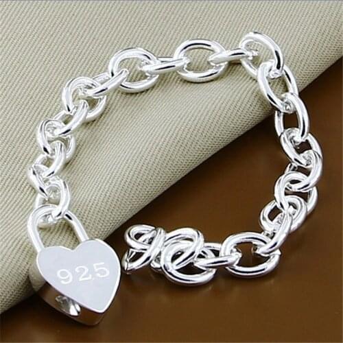 2019 New Fashion Heart Shaped Lock Charm Bracelet 925 Silver Fine Jewelry Link Chain Bracelets Y167