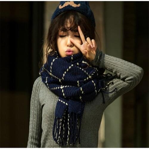 2020 New Winter Women Knitted Scarf Classic Cashmere Plaid Scarves Ladies Shawls and Wraps Warm Pashmina Thicken Wool Scarf