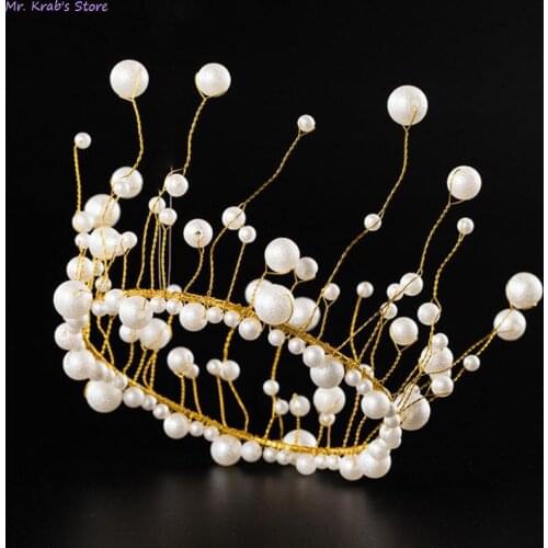 New Girls pearl Crystal Crown Mini Tiara Hair Accessories Cake Decor