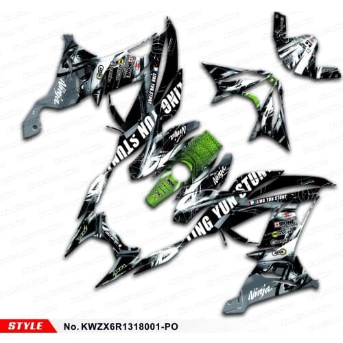 Aftermarket Racing Bike Graphics Self Adhesives Stickers for Ninja ZX-6R 636 2013 2014 2015 to 2018, Style No.KWZX6R1318001-PO
