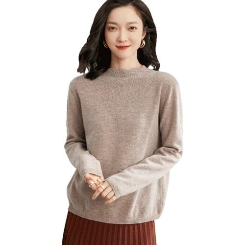Autumn Winter,Round Neck Pullover Sweater Woman,Pure Wool Knit Shirt,Beautiful Jacquard Collar,Loose Comfortable,All-Match Top