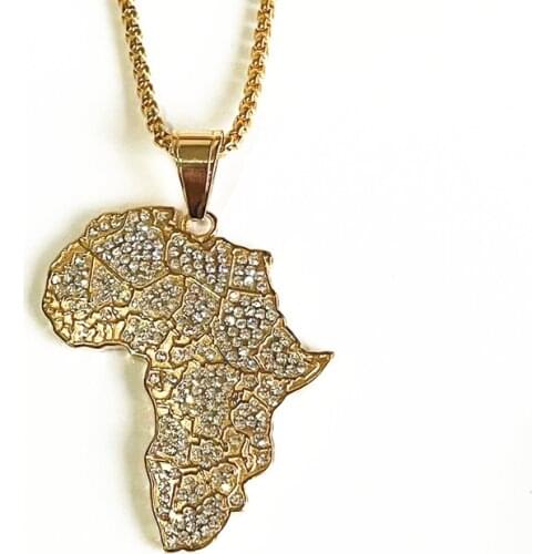 New Gold Color Map of Africa Pendant Necklaces Hip-hop Style For Women Men Jewellery African Maps Jewelry Gifts