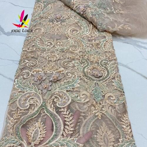 Luxury Handmade Beads Lace Fabric French Wedding Dress Latest Nigeria Embroidery White Good Price With Stones New