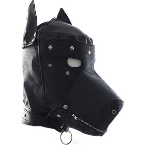 Kinky Unisex PU Leather Dog Fetish Hood Pet Role Play Puppy Head Muzzle Cosplay Costume