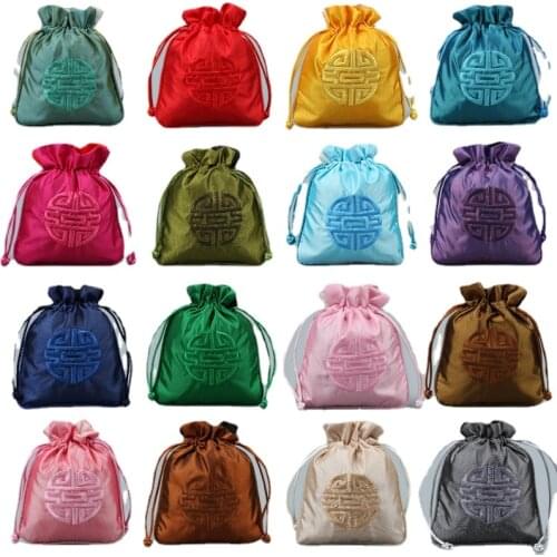 Chameleon Pouch Bag Brocade Lace Walnut Silk Tea Package Fu word Bag Ethnic Embroidery Satin Gift Bags