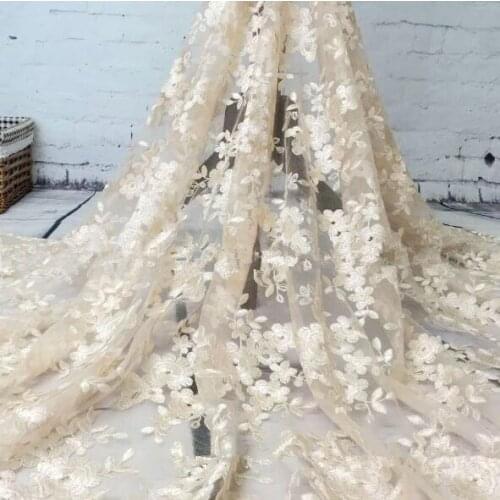 High-end fashion Lace Fabric High Quality African Tulle Embroidered flower transparent net Lace Fabric For Wedding