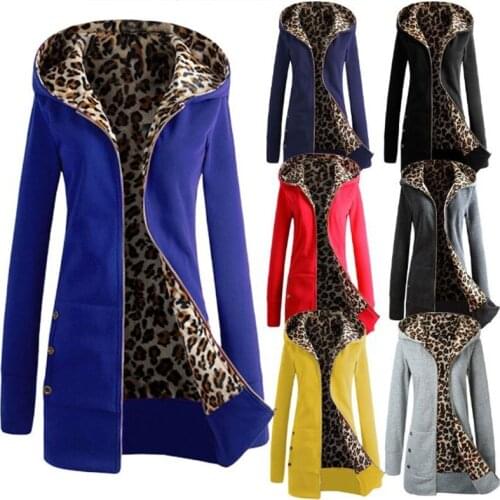 Women Jacket Thicker Hooded Sweatshirt Leopard Zipper Coat Women Plus Velvet Overcoat Outwear Womens Autumn Jacket