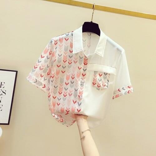 2021 Summer Women Lapel Shirt Chiffon Blouse Short Sleeve Shirt Tops Office Ladies All-match Blouuse Blusas A3240