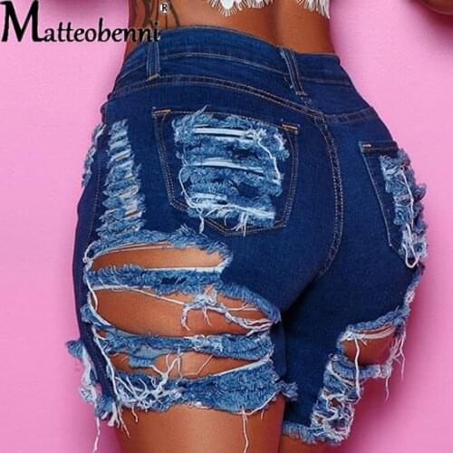 Summer Plus Size Light Blue Ripped Cut Out Denim Shorts With Tassel Women Streetwear High Waist Hollow Out Sexy Hole Jean Shorts