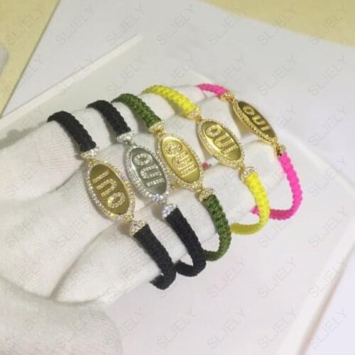 SLJELY 925 Sterling Silver Gold Color Letter OUI Black Pink Yellow Macrame Bracelet Women Multicolor Woven Bangle Fine Jewelry
