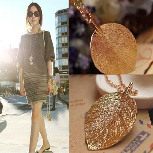Leaves multi-leaf layers long sweater chain pendant necklace women Leaf Pendant Long Sweater Chain Necklace Jewelry