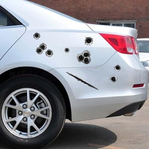 1Pcs Car Stickers 3D Bullet Scratch Realistic Bullet Hole Waterproof Stickers Hole Funny Decal Car-covers Motorcycle