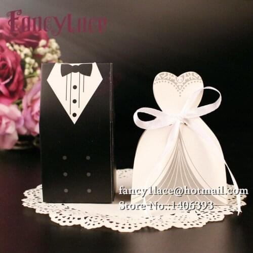 10 Pcs/set 2017 New Bridal Gift Cases Groom Tuxedo Dress Gown Ribbon Wedding Favor Chocolate Candy Box Wedding Favors And Gifts