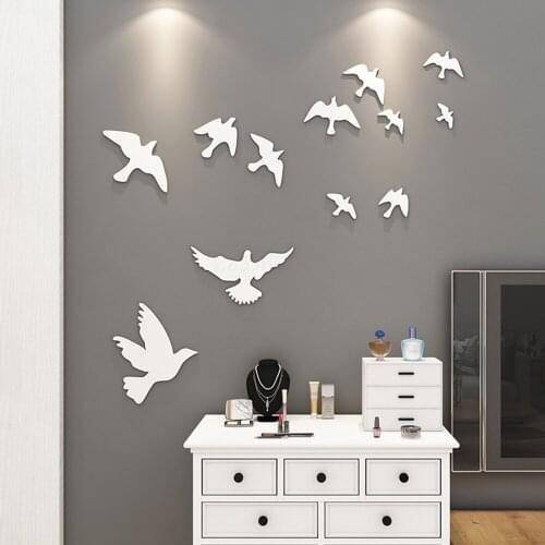 3D Acrylic Wall Stickers Peace Dove Mirror Stickers Room Decoration Wall Stickers Home Decor Creative Wall Decor